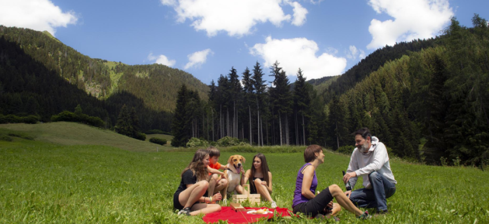 Una coperta rossa, un picnic gourmet e una borraccia da riempire alla fontana: in Val di Non arriva "Una coperta sul prato"
